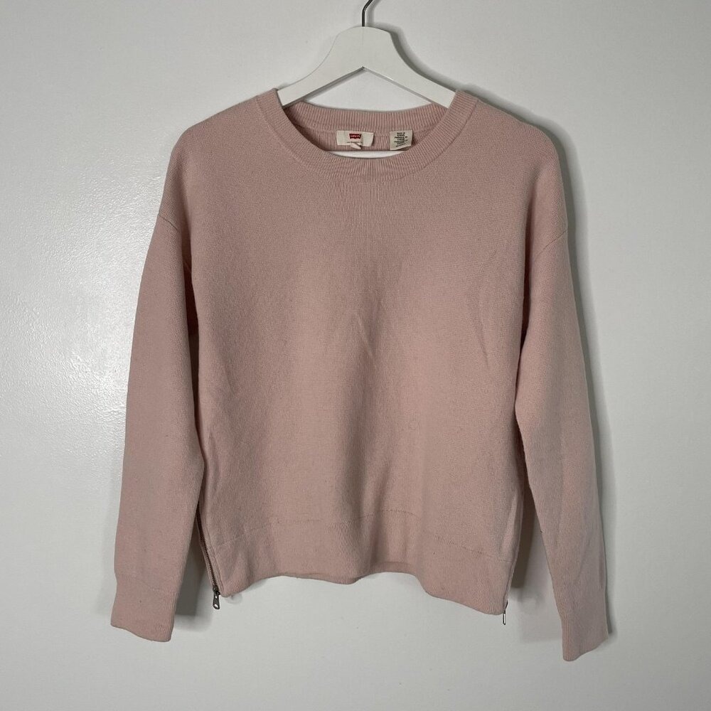 Levi's Sweater Womens XS Pink Blush Crewneck Side Zip Knit Pullover Balletcore - Picture 3 of 9